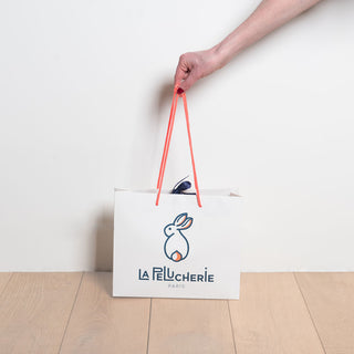 Sac cabas pour peluches, logo lapin peluche, cousu main, boutique France, La Pelucherie