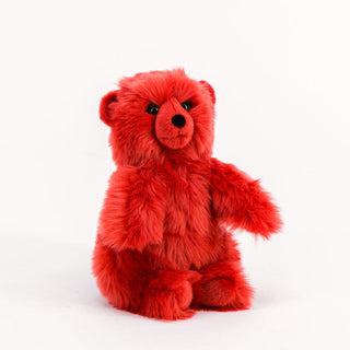 Petit ours Jules rouge, cousue main, La Pelucherie 