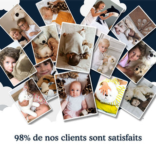 Satisfaction des clients de La Pelucherie. Photos bébés et enfants avec des peluches 